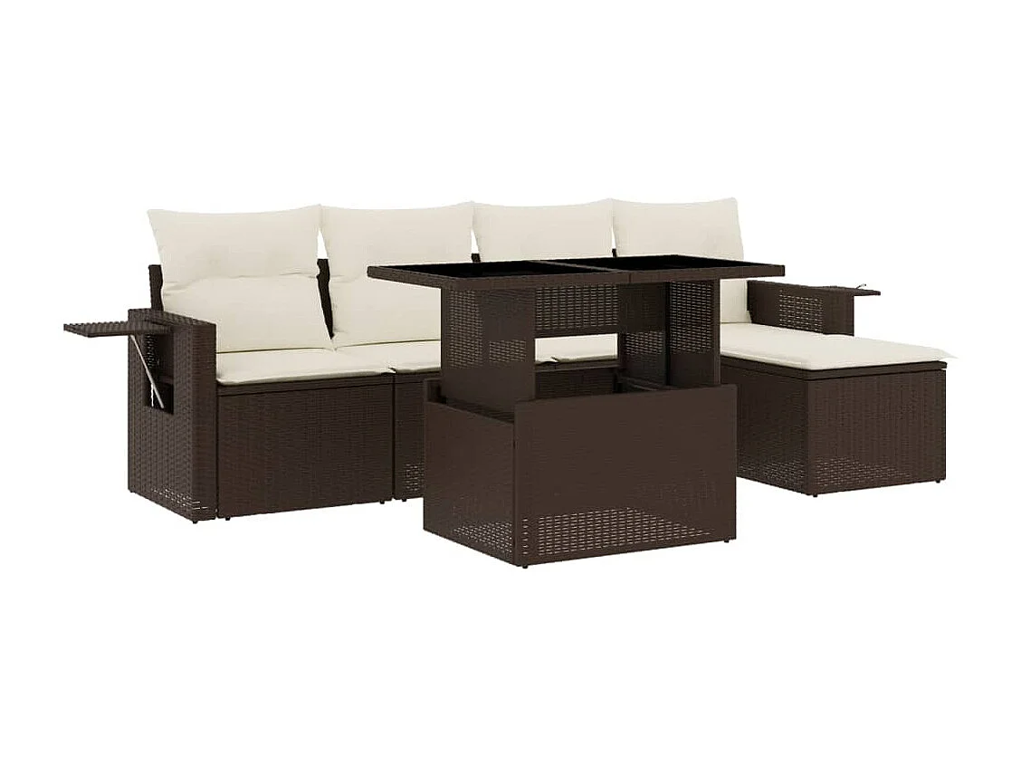 Salon de jardin avec coussins 6 pcs marron résine tressée