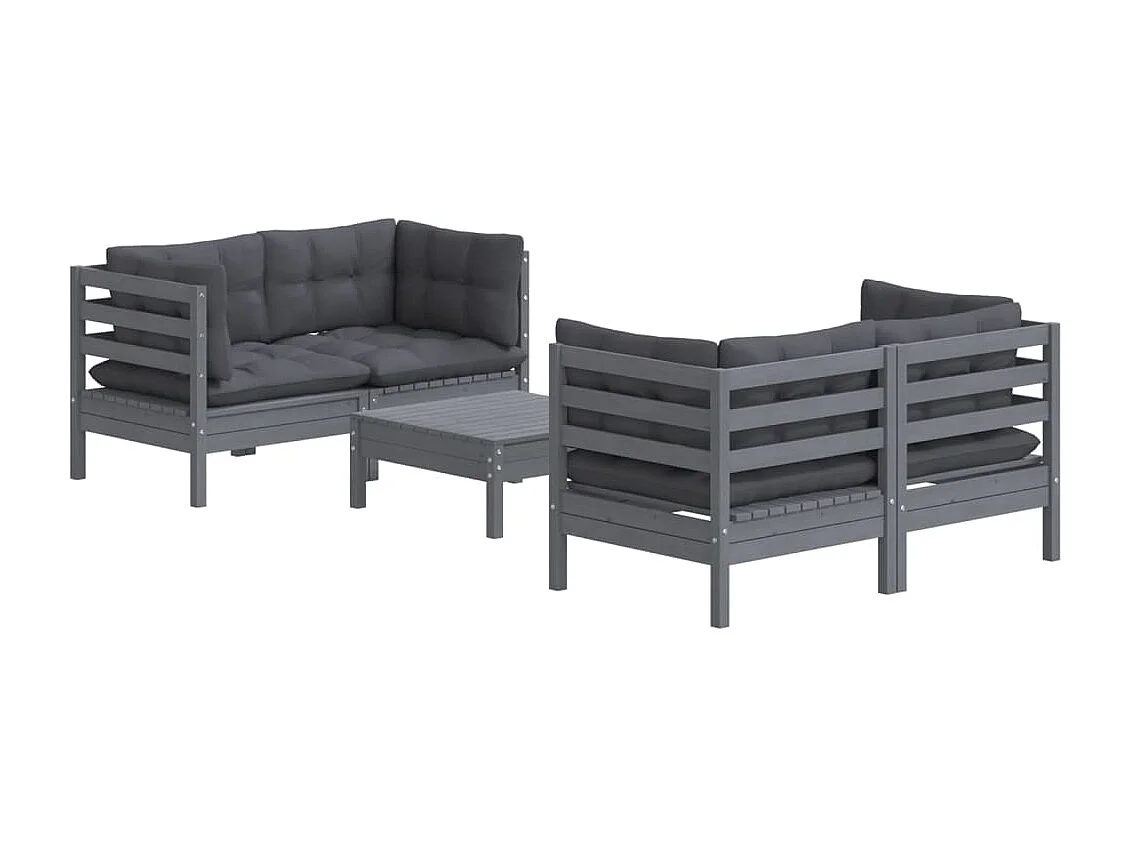 Salon de jardin 5 pcs avec coussins anthracite bois de pin