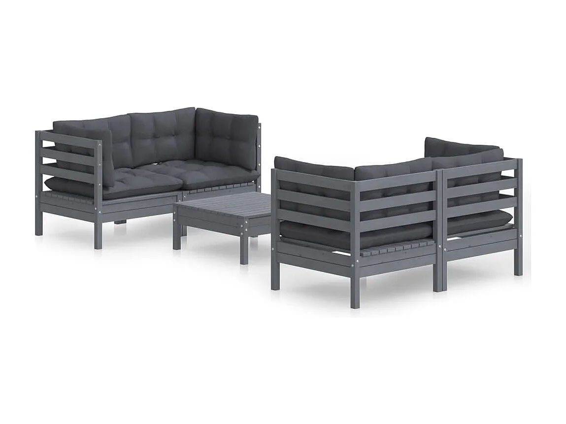 Set Divani da Giardino 5 pz con Cuscini Antracite Legno di Pino