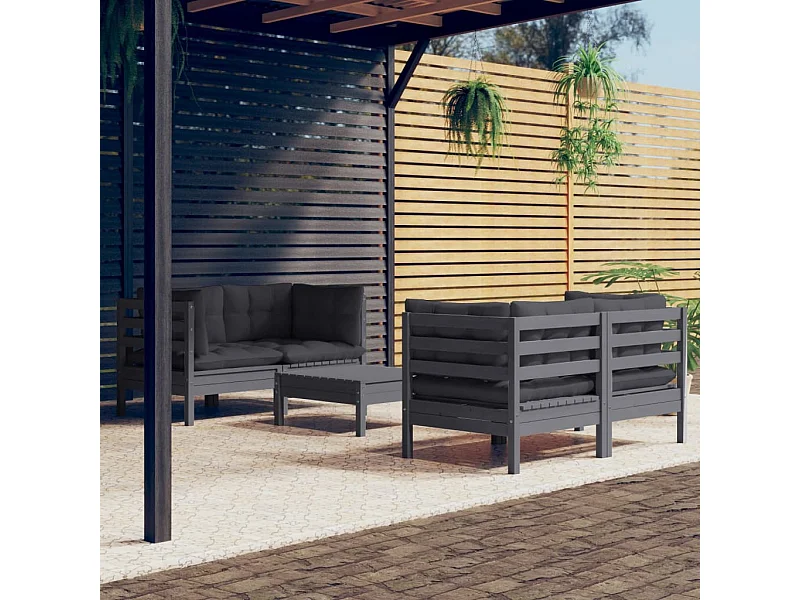 Set Divani da Giardino 5 pz con Cuscini Antracite Legno di Pino