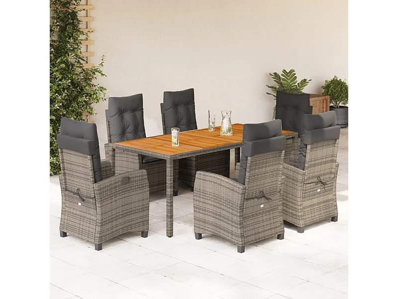 Set comedor jardín 7 pzas y cojines ratán sintético gris