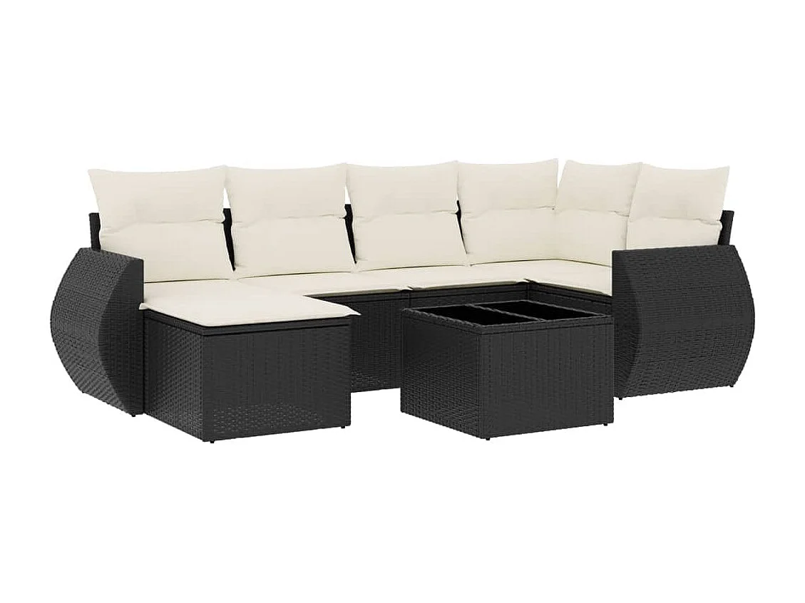 7-tlg. Garten-Sofagarnitur mit Kissen Schwarz Poly Rattan