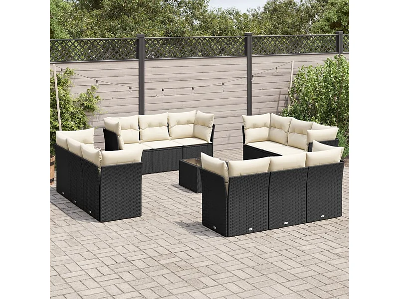 13-delige Loungeset met kussens poly rattan zwart