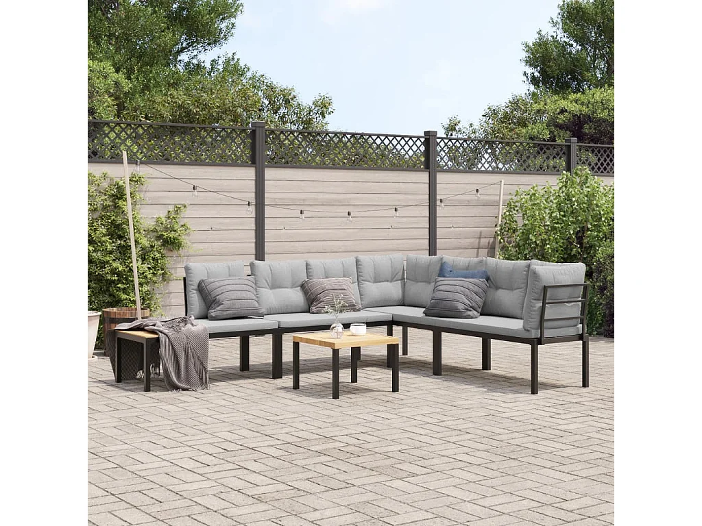 Ensemble de banc de jardin avec coussins 5 pcs noir