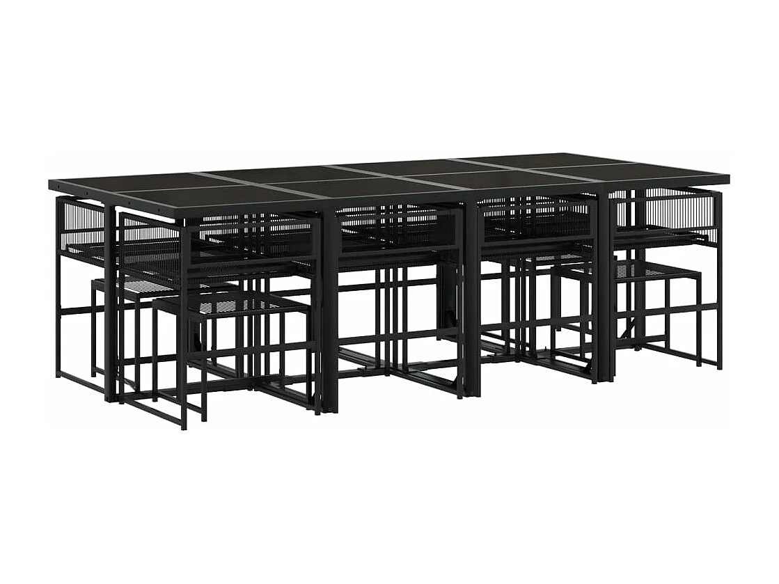 Ensemble à manger de jardin 13 pcs coussins noir résine tressée