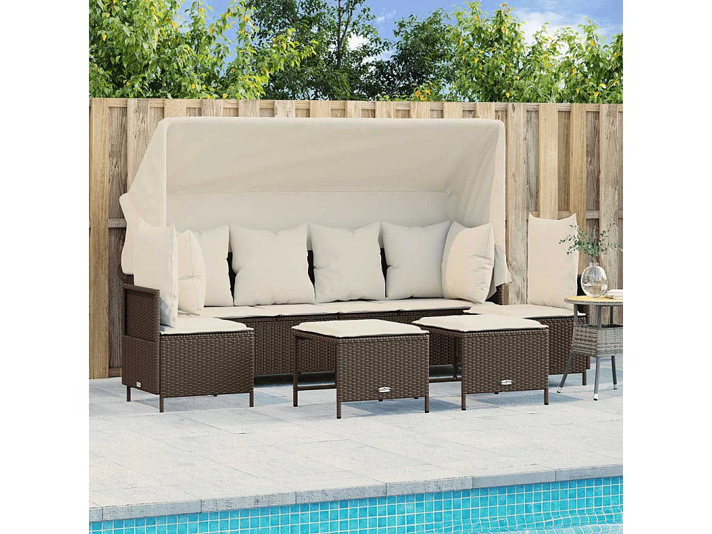 5-tlg. Garten-Sofagarnitur mit Kissen Braun Poly Rattan