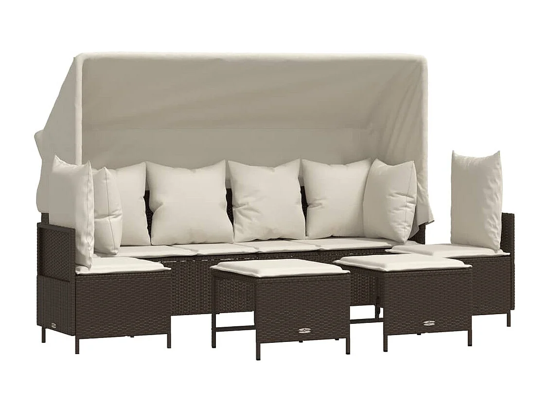 5-tlg. Garten-Sofagarnitur mit Kissen Braun Poly Rattan