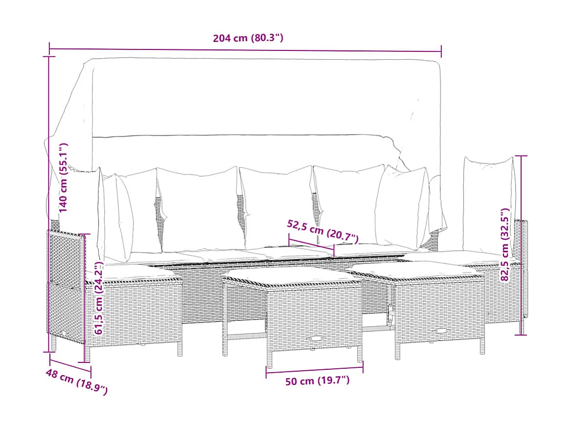 5-tlg. Garten-Sofagarnitur mit Kissen Braun Poly Rattan