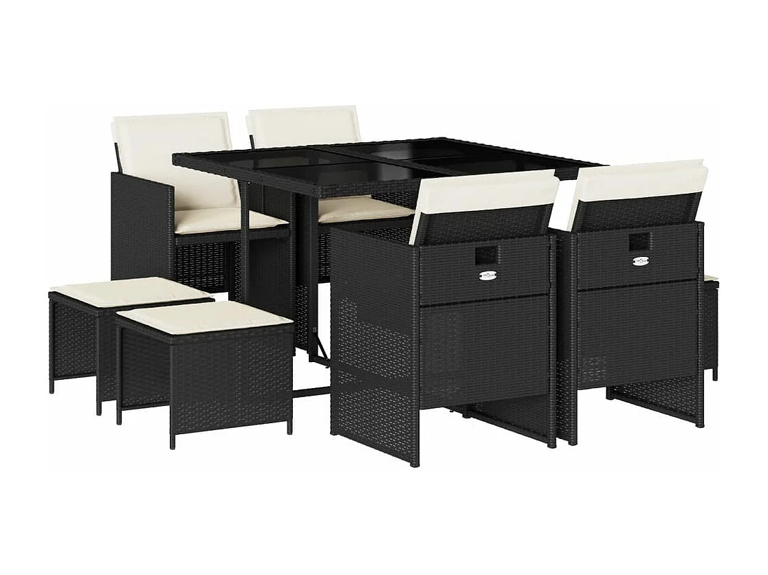 9-delige Tuinset poly rattan zwart