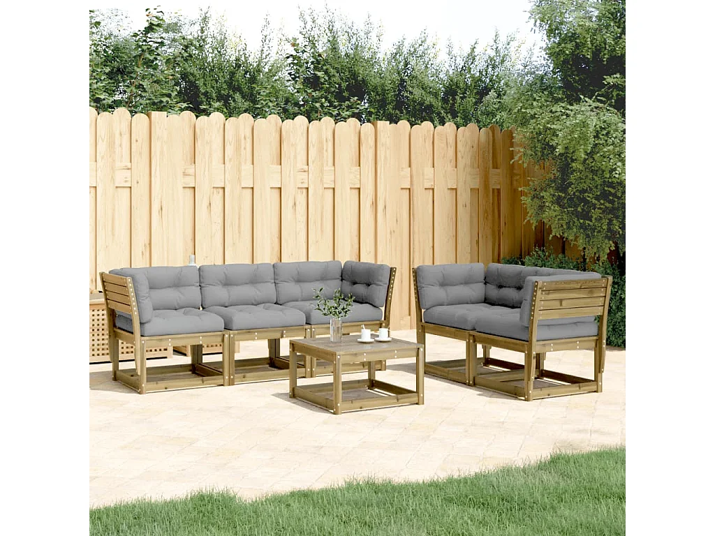 Set Divani da Giardino 5pz con Cuscini Legno Impregnato di Pino