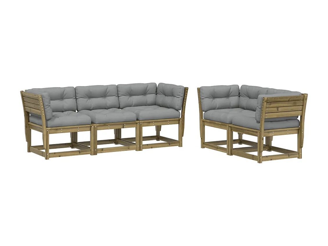 Set Divani da Giardino 5pz con Cuscini Legno Impregnato di Pino