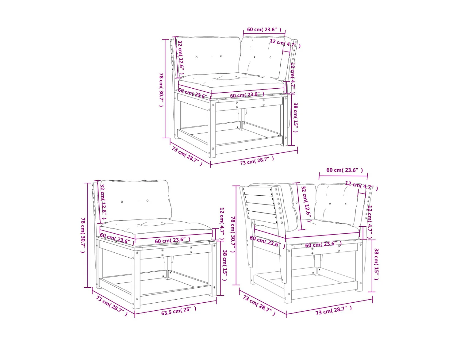 Set Divani da Giardino 5pz con Cuscini Legno Impregnato di Pino