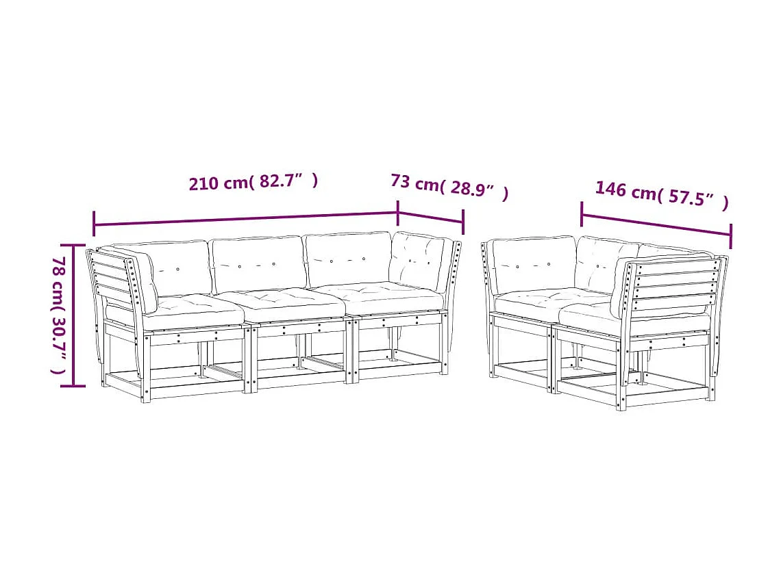 Set Divani da Giardino 5pz con Cuscini Legno Impregnato di Pino