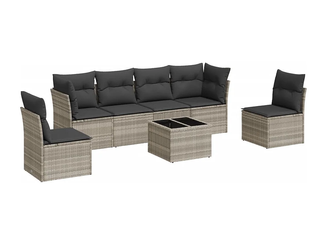 Salon de jardin avec coussins 7 pcs gris clair résine tressée