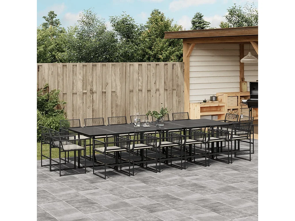 17-tlg. Garten-Essgruppe mit Kissen Schwarz Poly Rattan