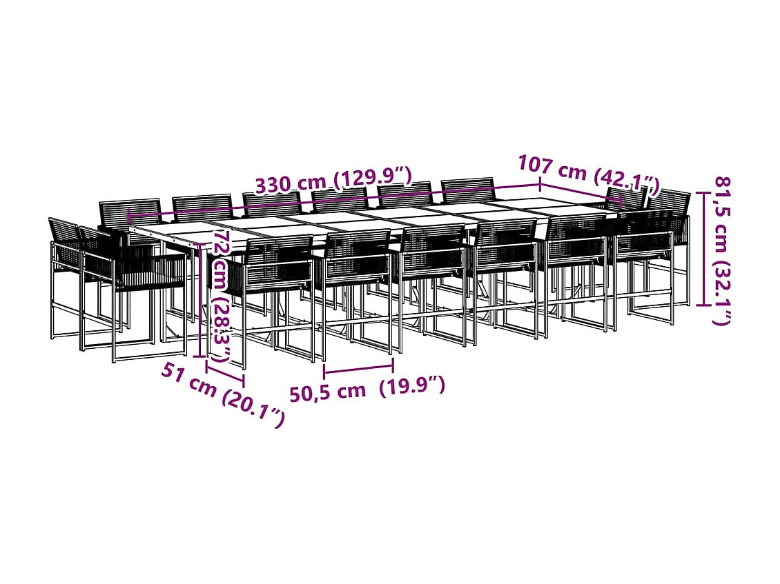 17-tlg. Garten-Essgruppe mit Kissen Schwarz Poly Rattan