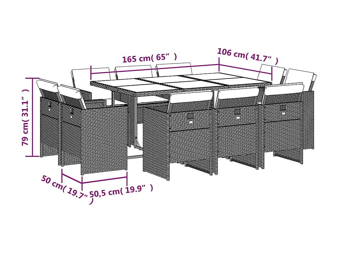 Set da Pranzo da Giardino 11 pz con Cuscini Polyrattan Marrone