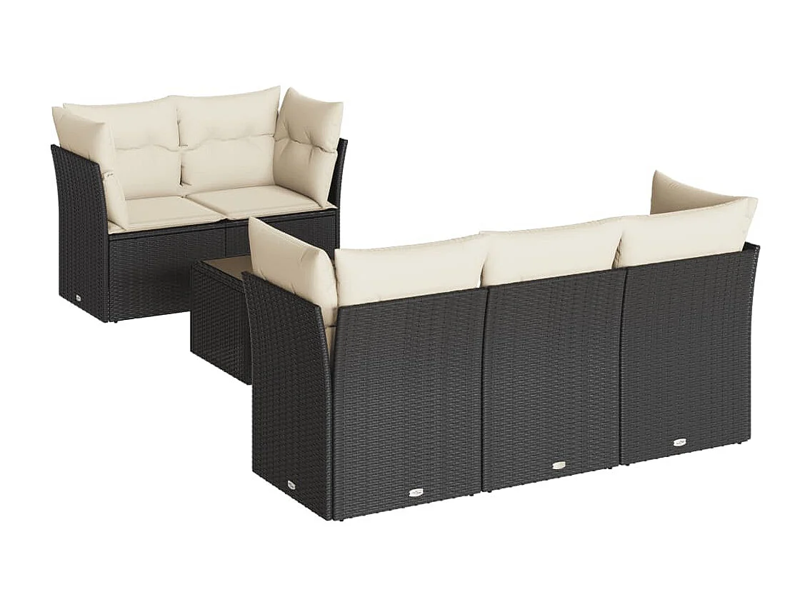 7-tlg. Garten-Sofagarnitur mit Kissen Schwarz Poly Rattan
