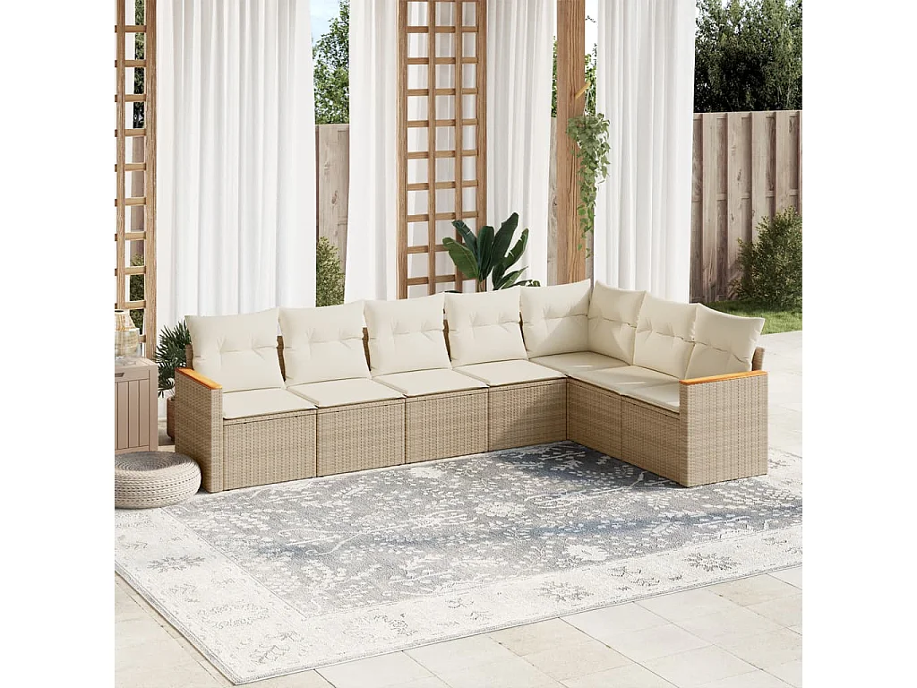 Salon de jardin avec coussins 7 pcs beige résine tressée