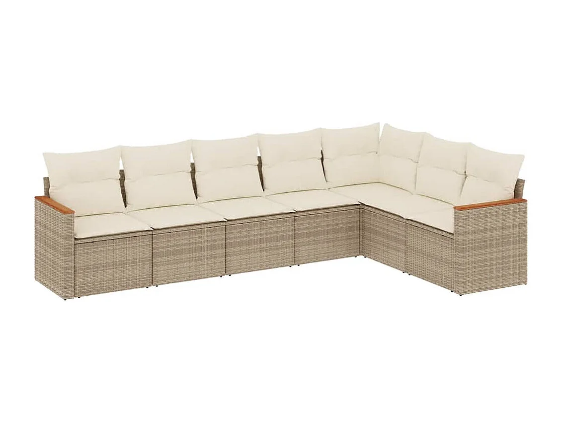 Salon de jardin avec coussins 7 pcs beige résine tressée