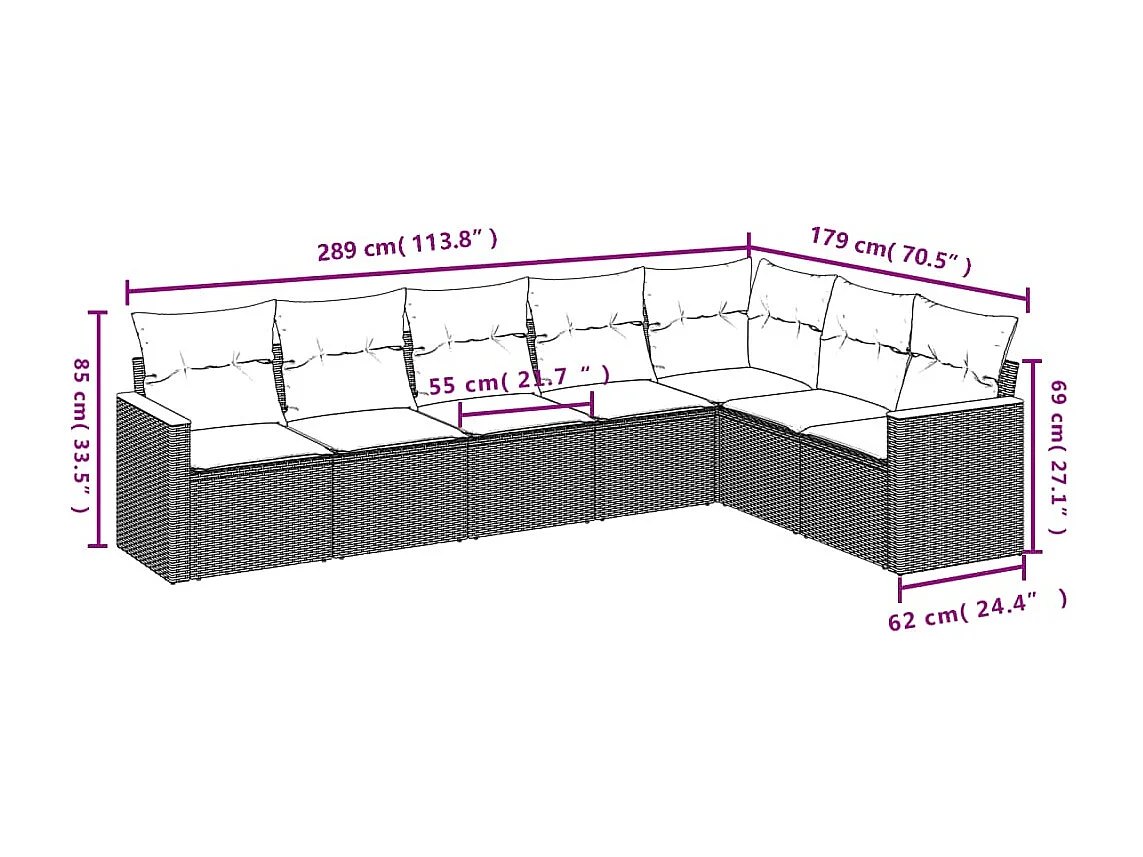 Salon de jardin avec coussins 7 pcs beige résine tressée