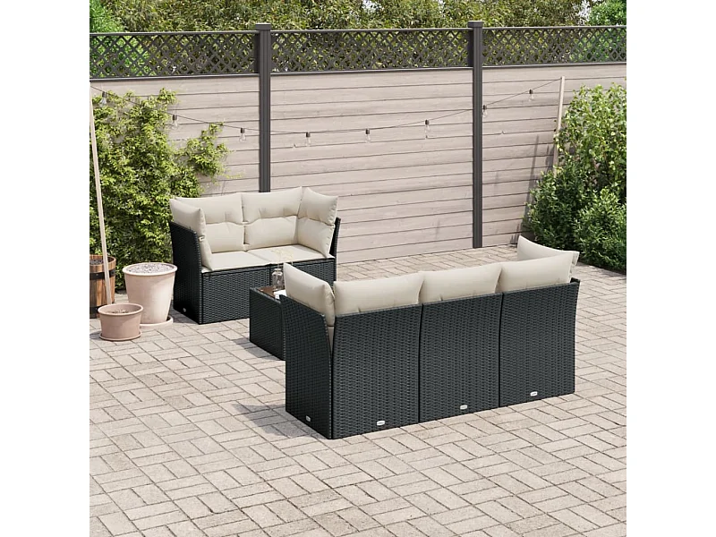 Set Divano da Giardino 6 pz con Cuscini Nero in Polyrattan