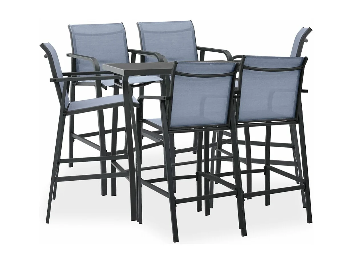 7 pcs conjunto de bar para jardim preto e cinzento