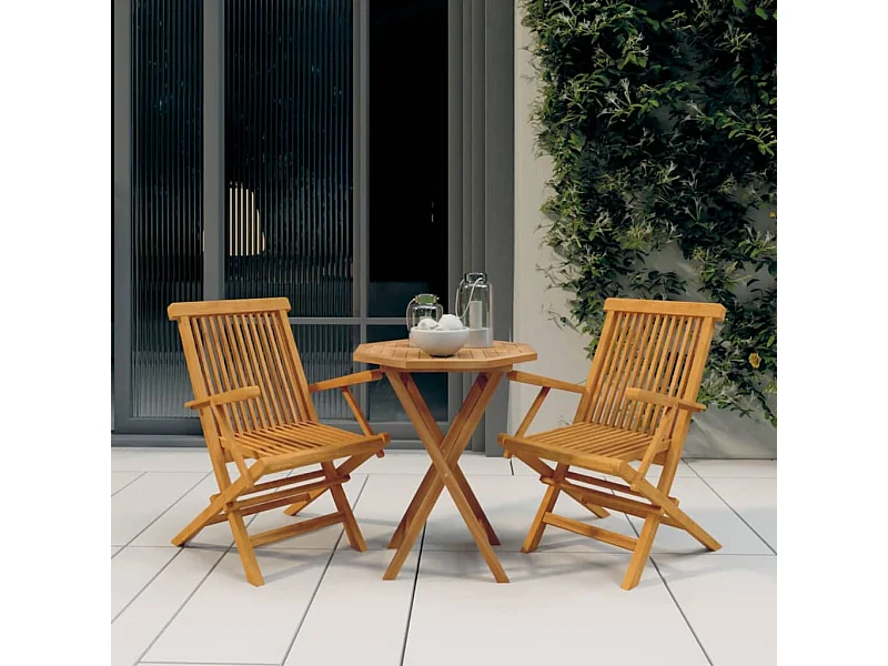Set da Pranzo per Giardino 3 pz in Legno Massello di Teak