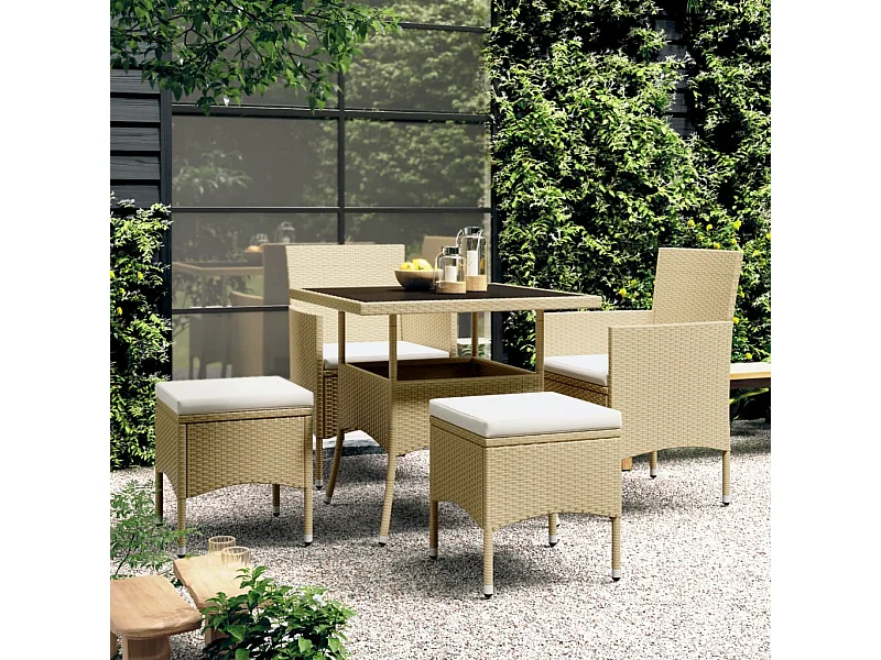 Set da Pranzo per Giardino 5 pz in Polyrattan Beige