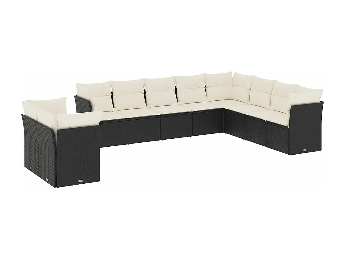 10-delige Loungeset met kussens poly rattan zwart