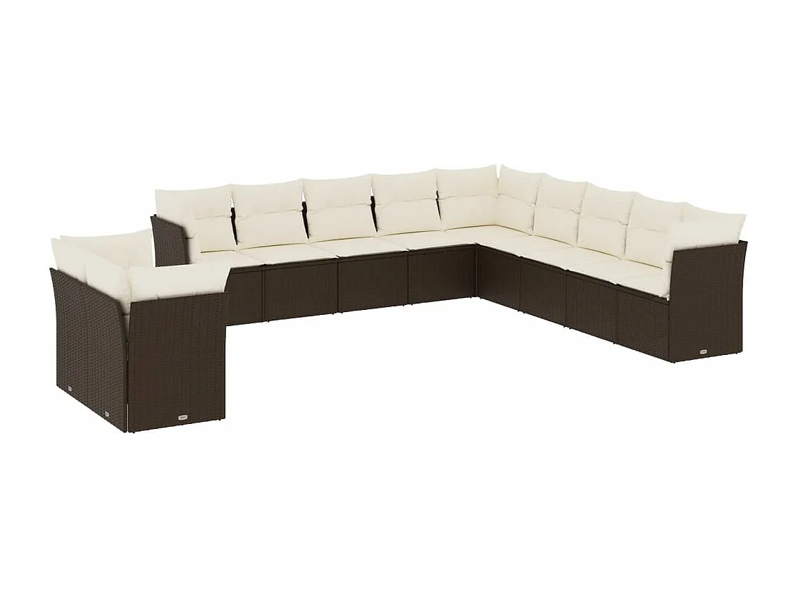 11 pcs conjunto sofás de jardim c/ almofadões vime PE castanho