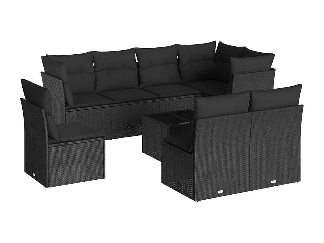 Set Divani da Giardino 9 pz con Cuscini Nero in Polyrattan
