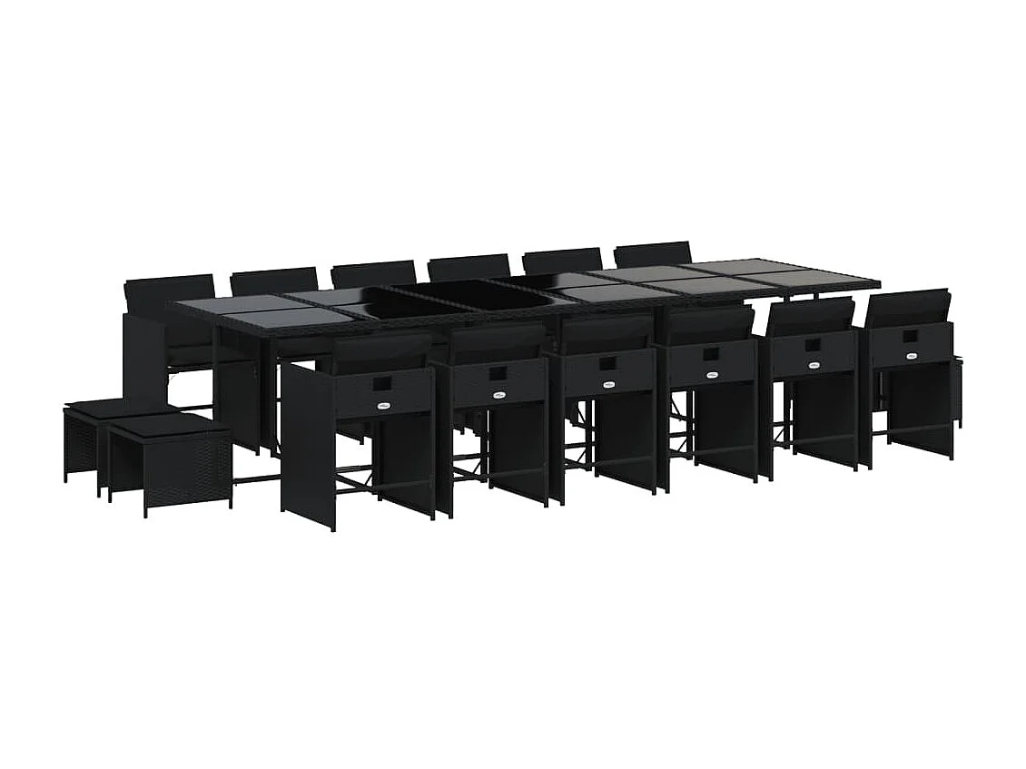 Set da Pranzo da Giardino 17 pz con Cuscini Nero in Polyrattan