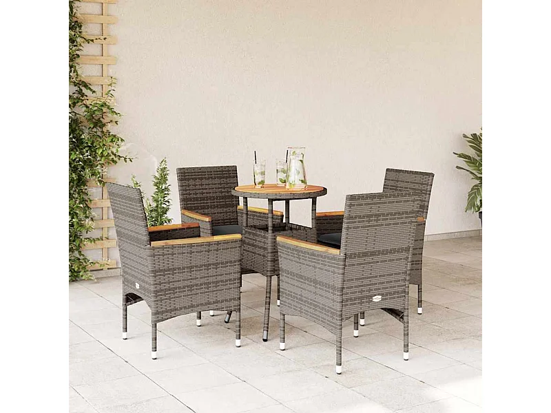 Ensemble à manger de jardin et coussins 5 pcs gris rotin acacia