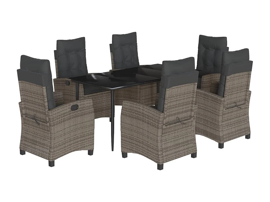 7-tlg. Garten-Essgruppe mit Kissen Grau Poly Rattan