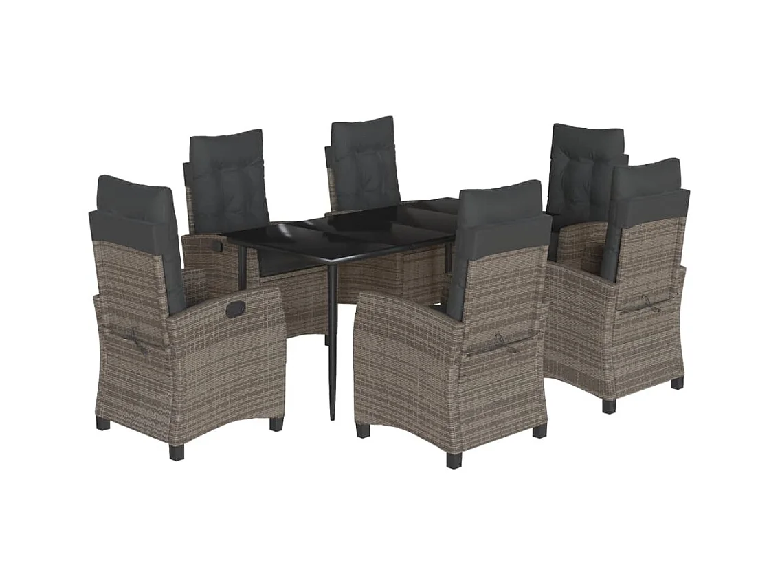 7-delige Tuinset met kussens poly rattan grijs