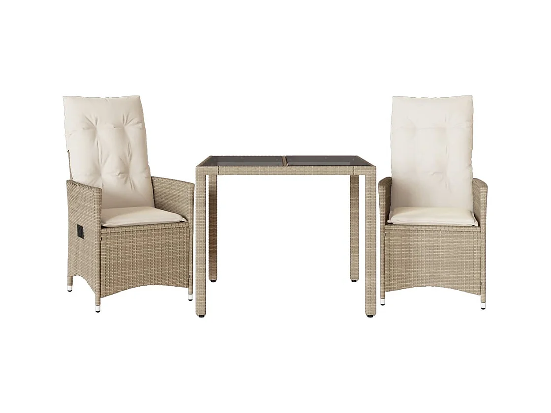 Ensemble de bistro 3 pcs avec coussins beige résine tressée