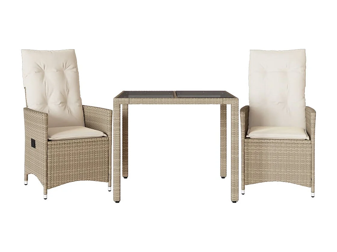 Sillas y mesita de jardín 3 piezas ratán sintético cojín beige