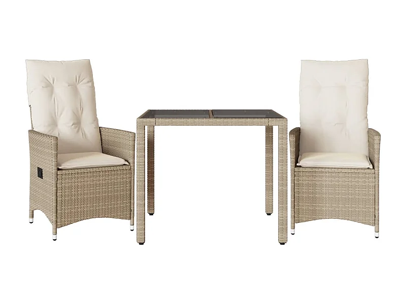 3-delige Bistroset met kussens poly rattan beige