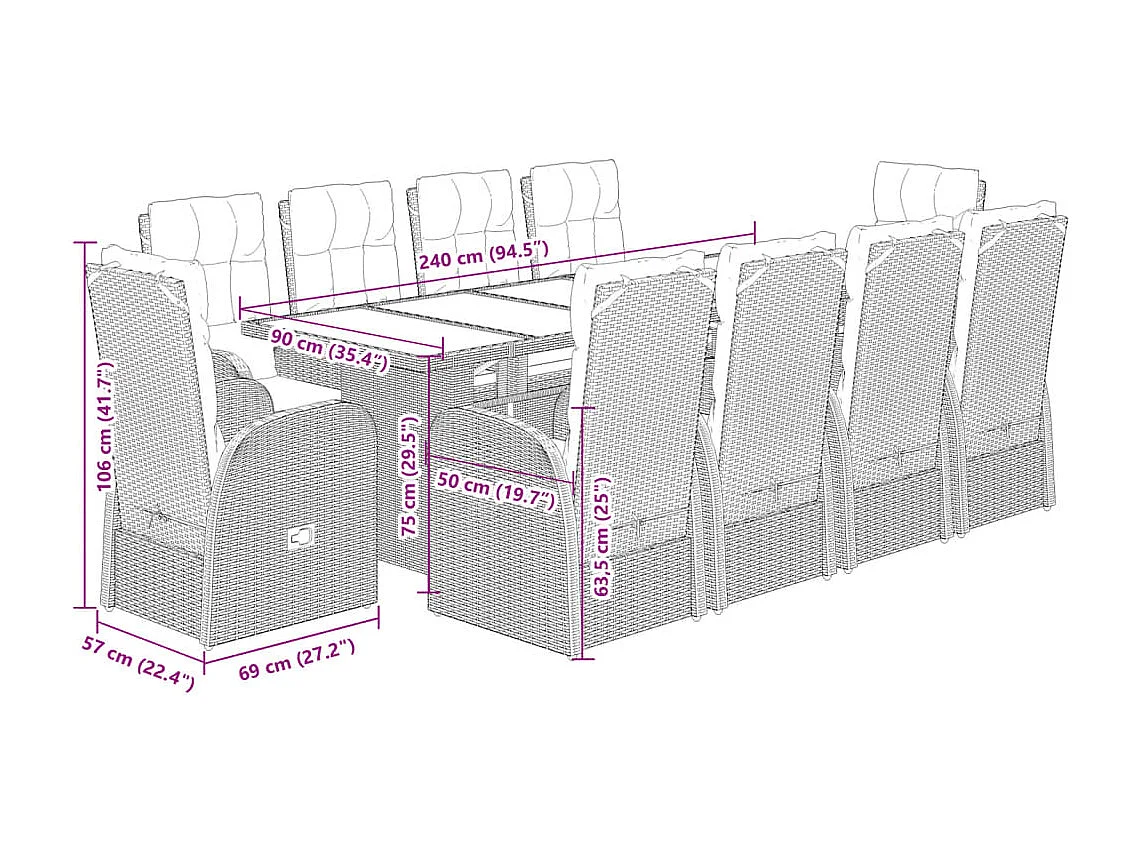11-delige Tuinset met kussens poly rattan zwart