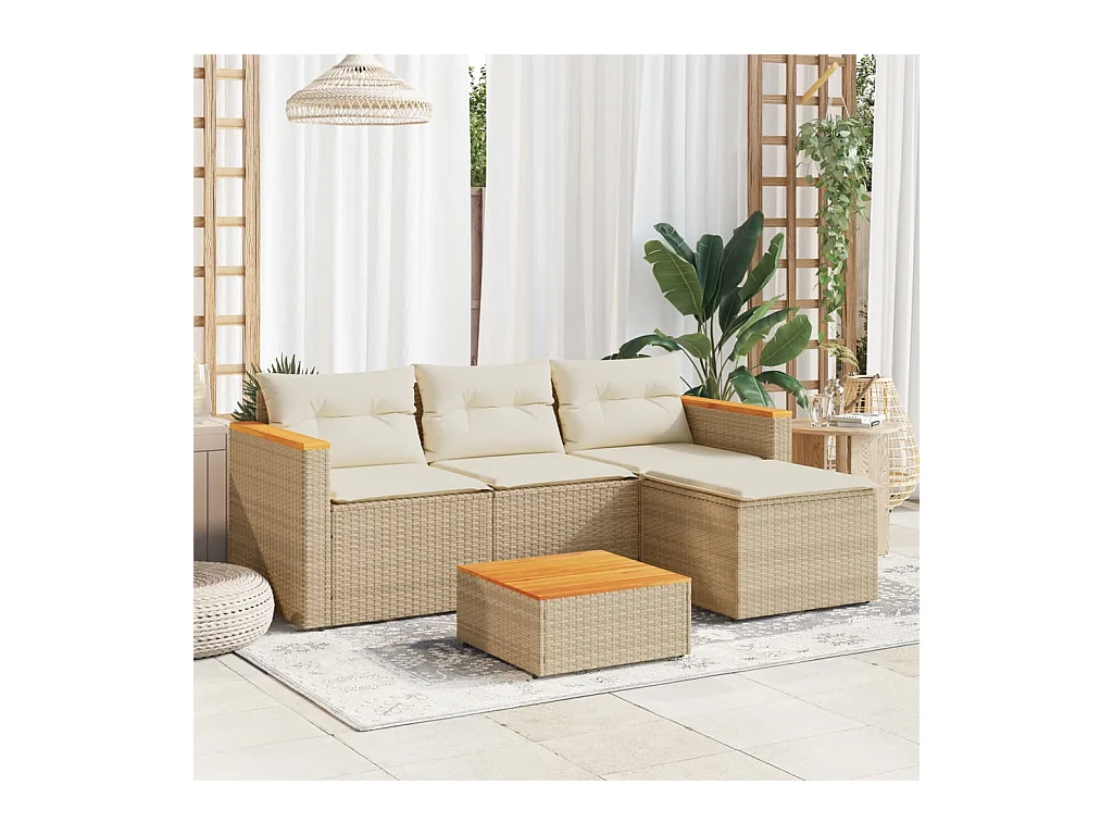 Salon de jardin avec coussins 3 pcs beige résine tressée