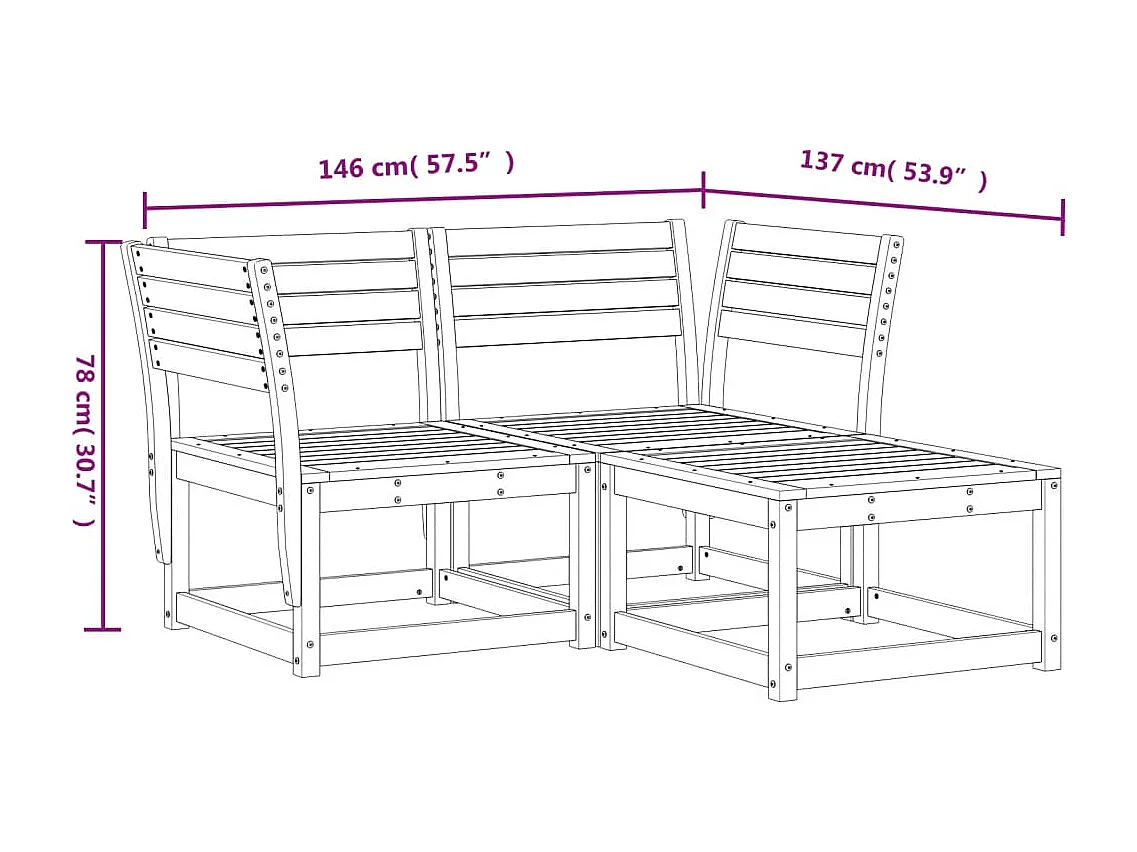 Salon de jardin 3 pcs cire marron bois de pin massif