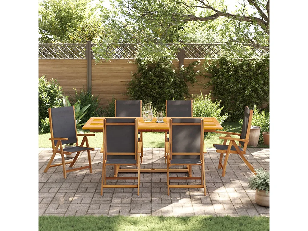 Set Pranzo da Giardino 7pz Legno Massello di Acacia e Textilene
