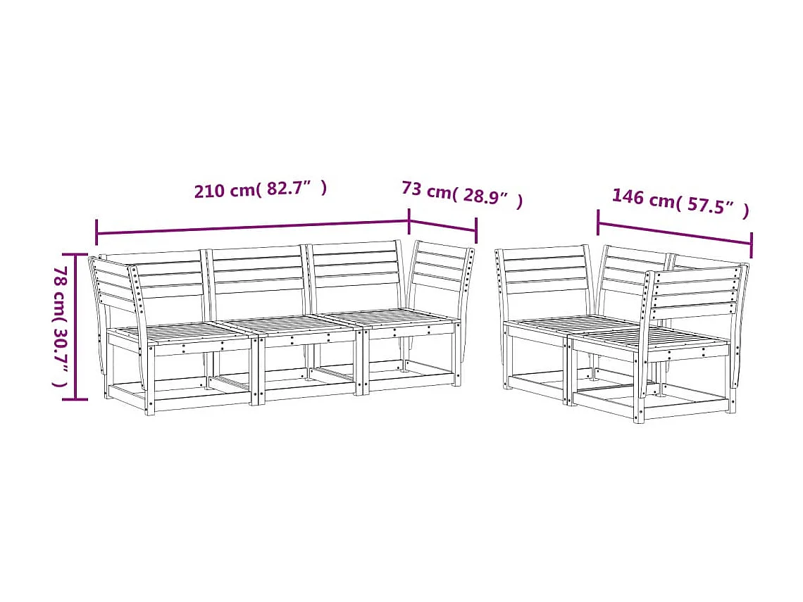 Salon de jardin 5 pcs bois de pin massif