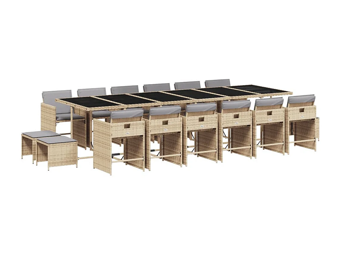 17-delige Tuinset met kussens poly rattan gemengd beige