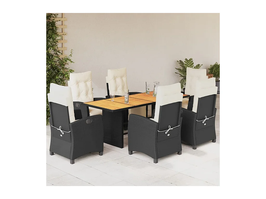 Set da Pranzo da Giardino 7 pz Nero con Cuscini in Polyrattan