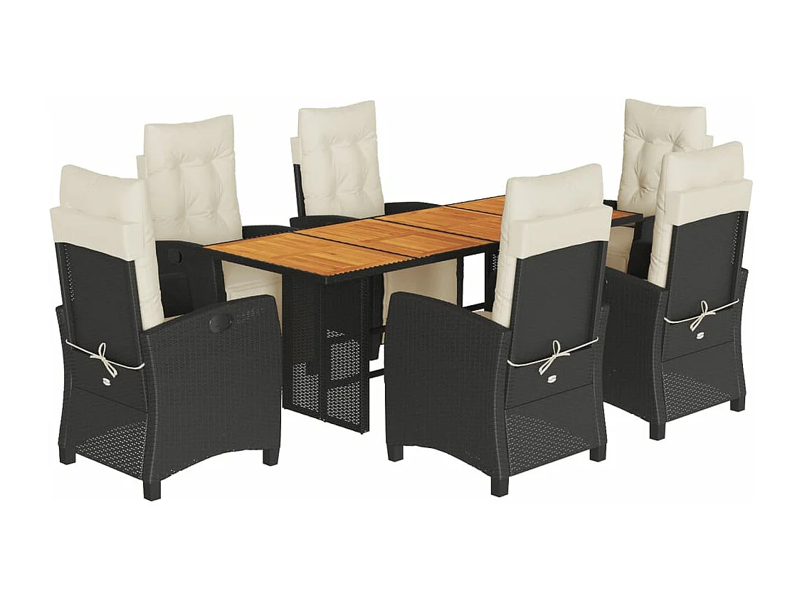 7-tlg. Garten-Essgruppe mit Kissen Schwarz Poly Rattan