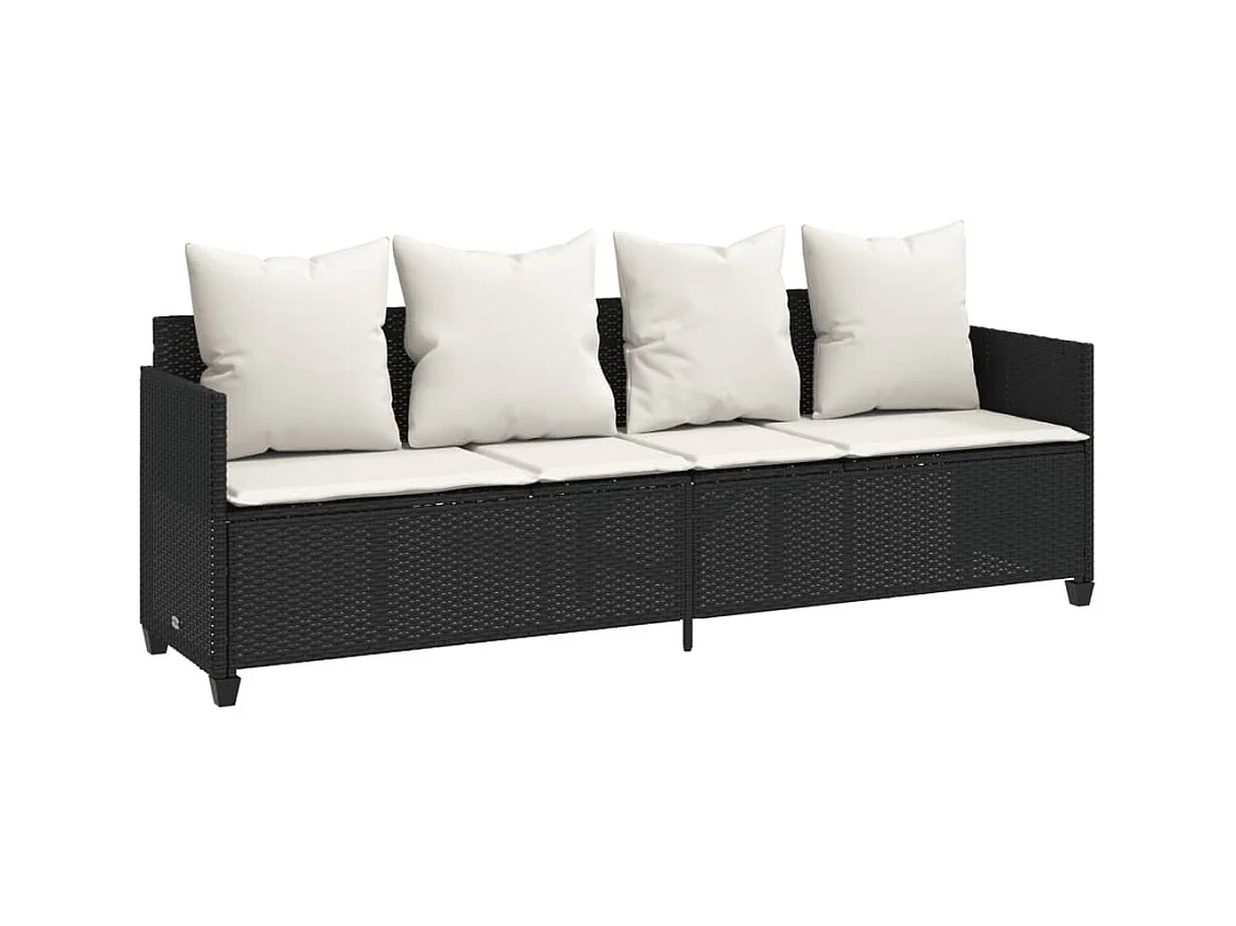 5-delige Loungeset met kussens poly rattan zwart