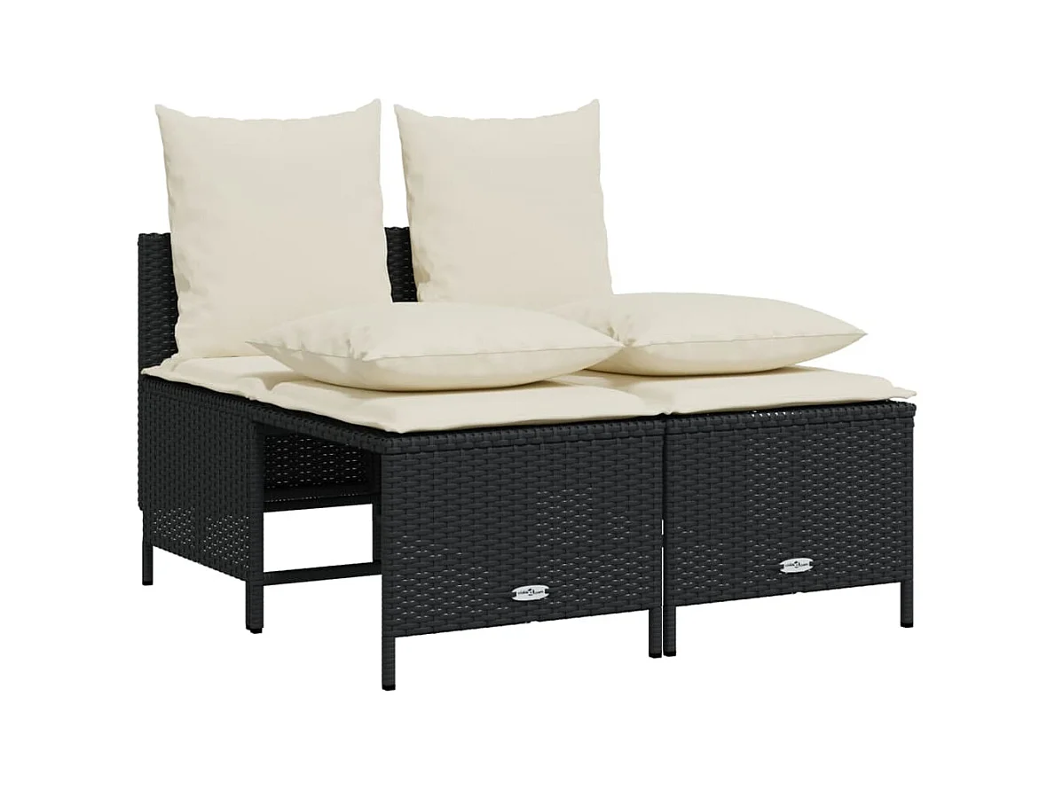 5-delige Loungeset met kussens poly rattan zwart