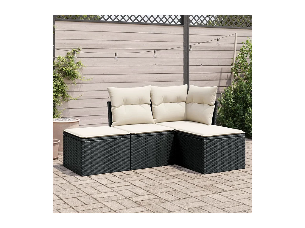 Set Divani da Giardino 4 pz con Cuscini Nero in Polyrattan